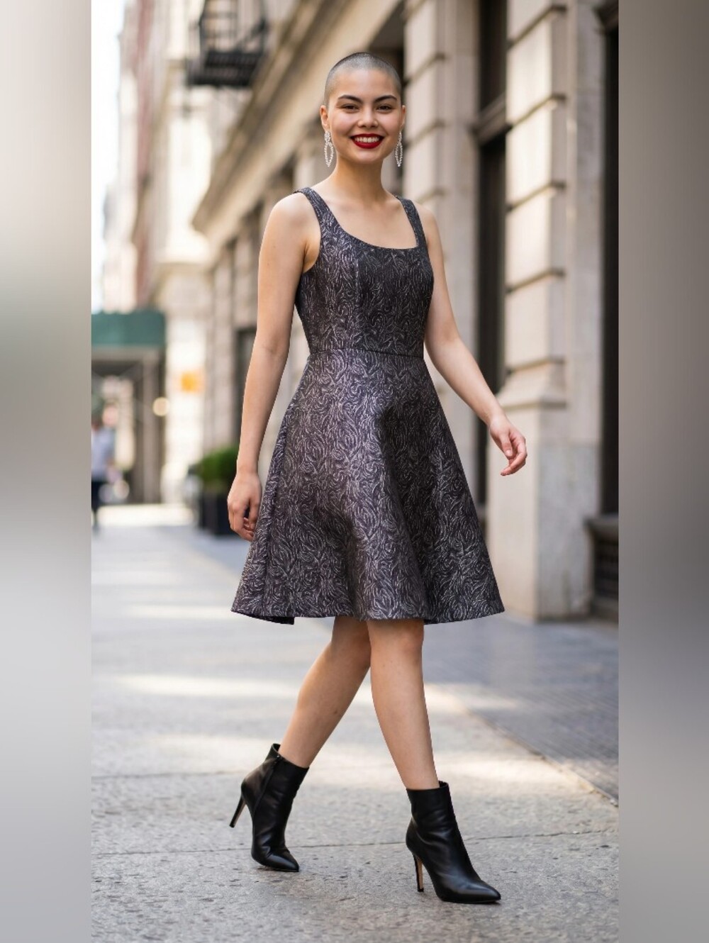 JONES WEAR DRESS Sleeveless A-Line Evening Dress in Charcoal Metallic SIZE 10